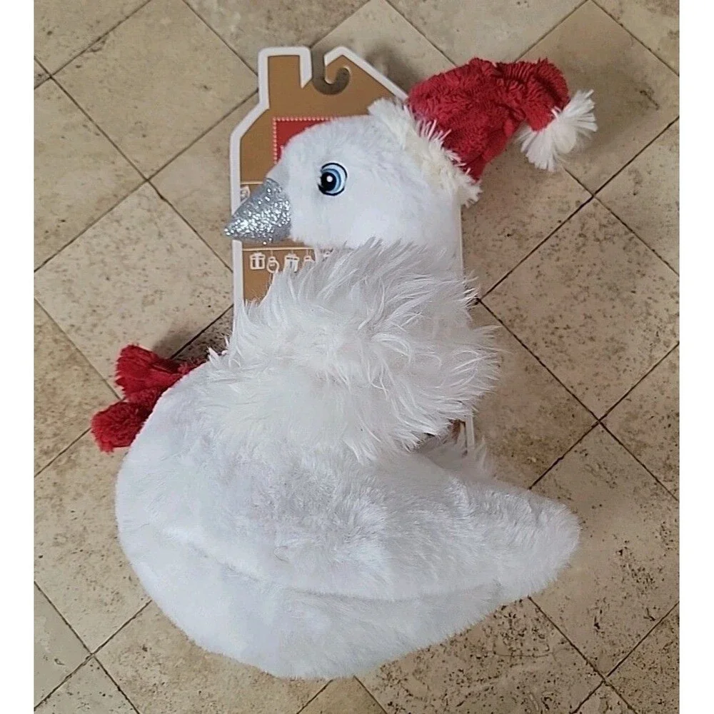 Pally Pals Holiday Squeaky Dog Toy-White Swan With Red Scarf & Hat